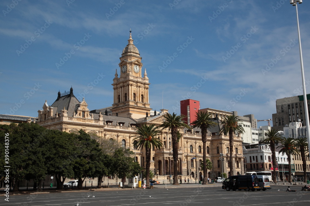 View of Cape Town City Hall and downtown skyscrapers in Cape Town,  South Africa