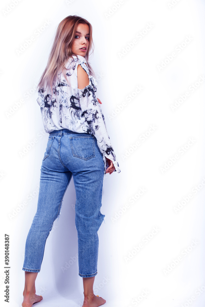 young pretty hipster girl posing emotional happy smiling on white background, lifestyle people concept young pretty hipster girl posing emotional happy smiling on white background, lifestyle people concept