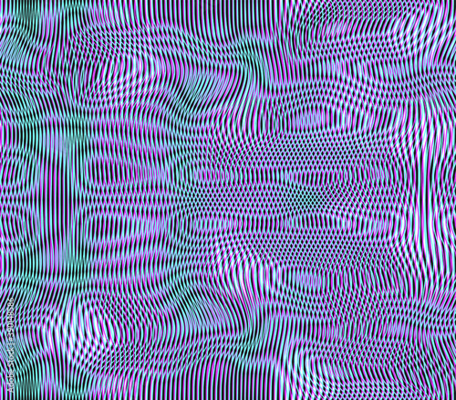 Moire seamless holographic vector background. Moire texture wavy lines optical illusion abstract background. TV screen effect. Distorted shapeful lines wallpaper.