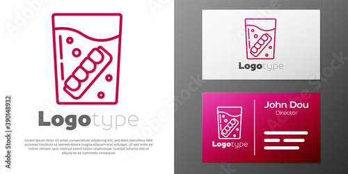 Logotype line False jaw in glass icon isolated on white background. Dental jaw or dentures, false teeth with incisors. Logo design template element. Vector.