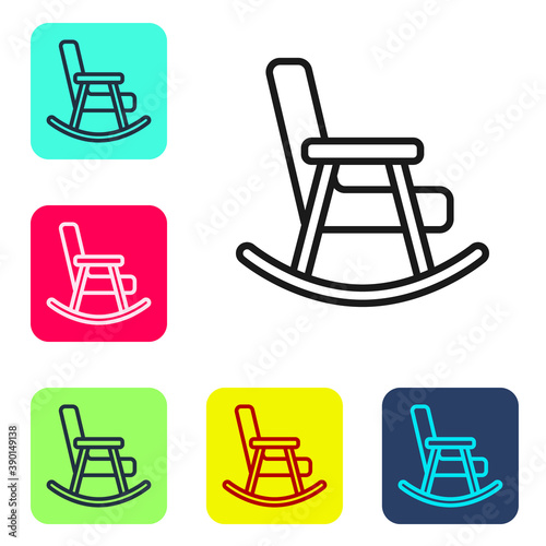 Black line Rocking chair icon isolated on white background. Set icons in color square buttons. Vector.