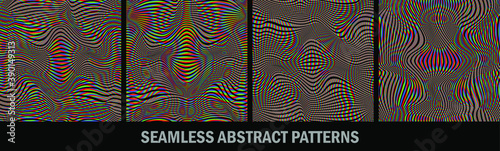 Moire seamless holographic vector background. Moire texture wavy lines optical illusion abstract background. TV screen effect. Distorted shapeful lines wallpaper.
