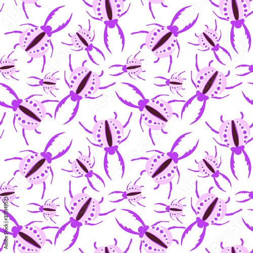 Creative seamless pattern with colorful hand drawn beetles. Colorful print for any design. 