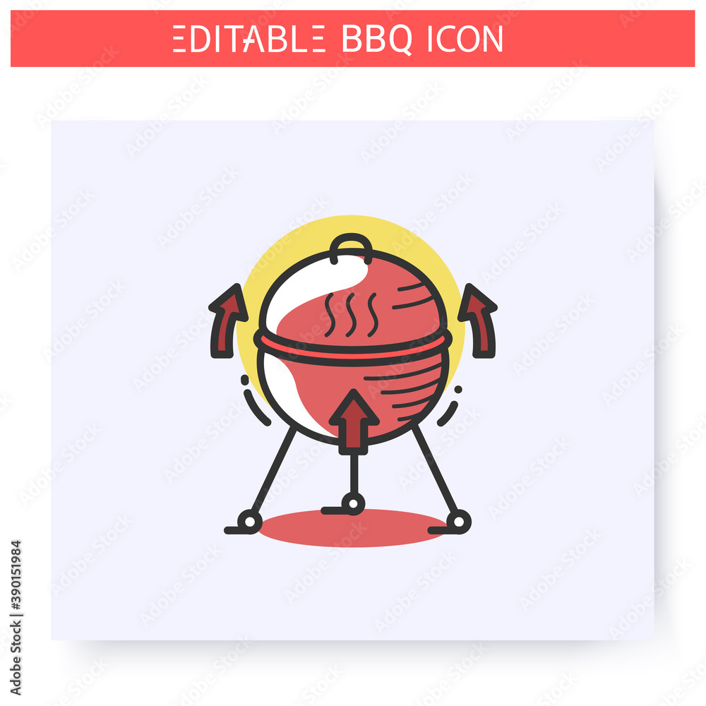 Fototapeta premium Bbq grill color icon. Charcoal barbecue. Closed brazier. Backyard picnic concept. Barbecue party or summer camping. Grilled food, grill cooking. Isolated vector illustration. Editable stroke 
