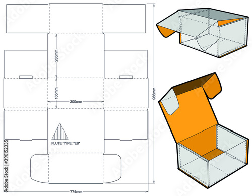 Cardboard box for sending mail. Highly recommended for technological and electronic products. Ease of assembly, no need for glue (Internal measurement 30x16.5x23.5cm) and Die-cut Pattern
