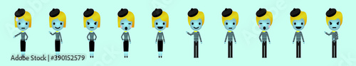 set of mime character. cartoon icon design template with various models. vector illustration isolated on blue background