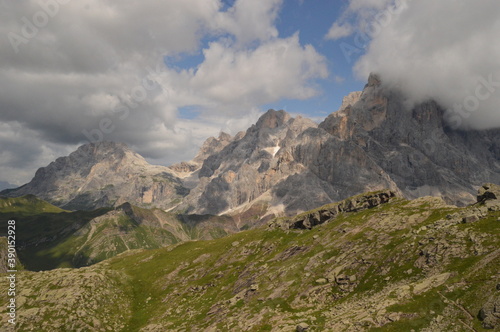 Hiking in the beautiful mountains of Val di Fiemme in the Dolomites of Northern Italy, Europe