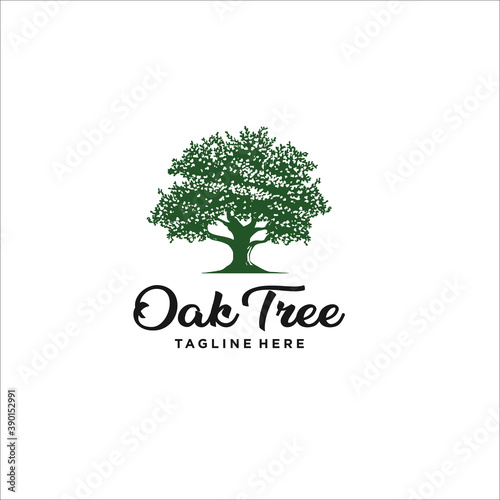 green oak tree logo design silhouette vector