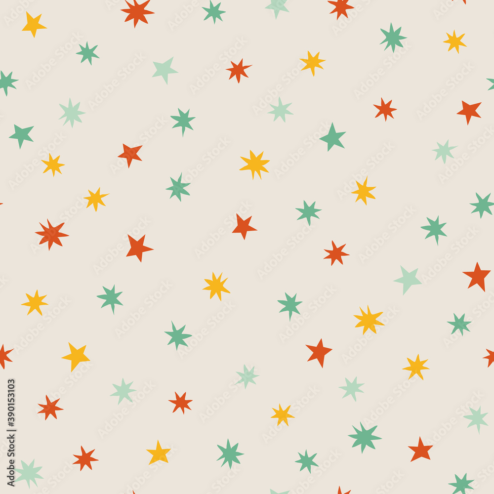 Seamless pattern with colorful stars. Cute illustration for textile, kids nursery, wrapping paper, christmas and birthday party.