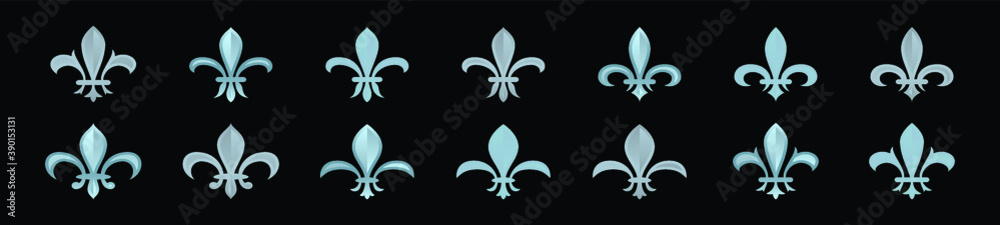 set of fleur de lis symbol. cartoon icon design template with various models. vector illustration isolated on black background set of fleur de lis symbol. cartoon icon design template with various models. vector illustration isolated on black background