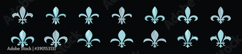 set of fleur de lis symbol. cartoon icon design template with various models. vector illustration isolated on black background