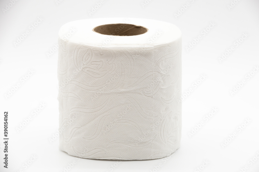 Detail of white toilet paper on white background Detail of white toilet paper on white background