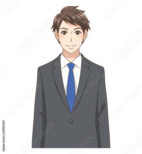 笑顔でカメラ目線のスーツの若い男性