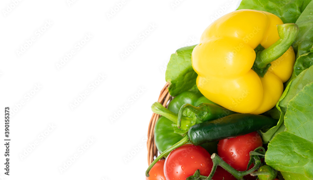Basket with fresh groceries with blank copyspace for advertising Basket with fresh groceries with blank copyspace for advertising
