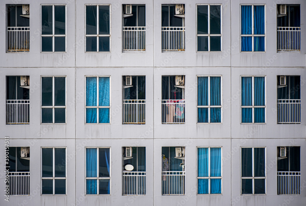 Exterior of an apartment windows at eye level