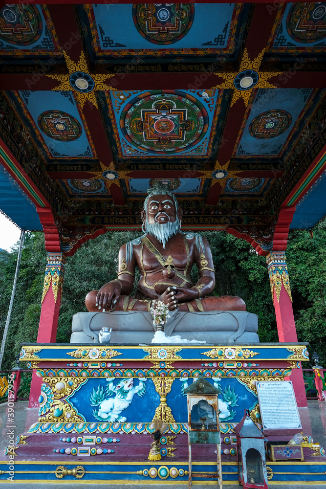 Statue of Thangtong Gyalpo in Thang Gyal Monastery on November 1, 2020 in Yuksom, Sikkim, India.