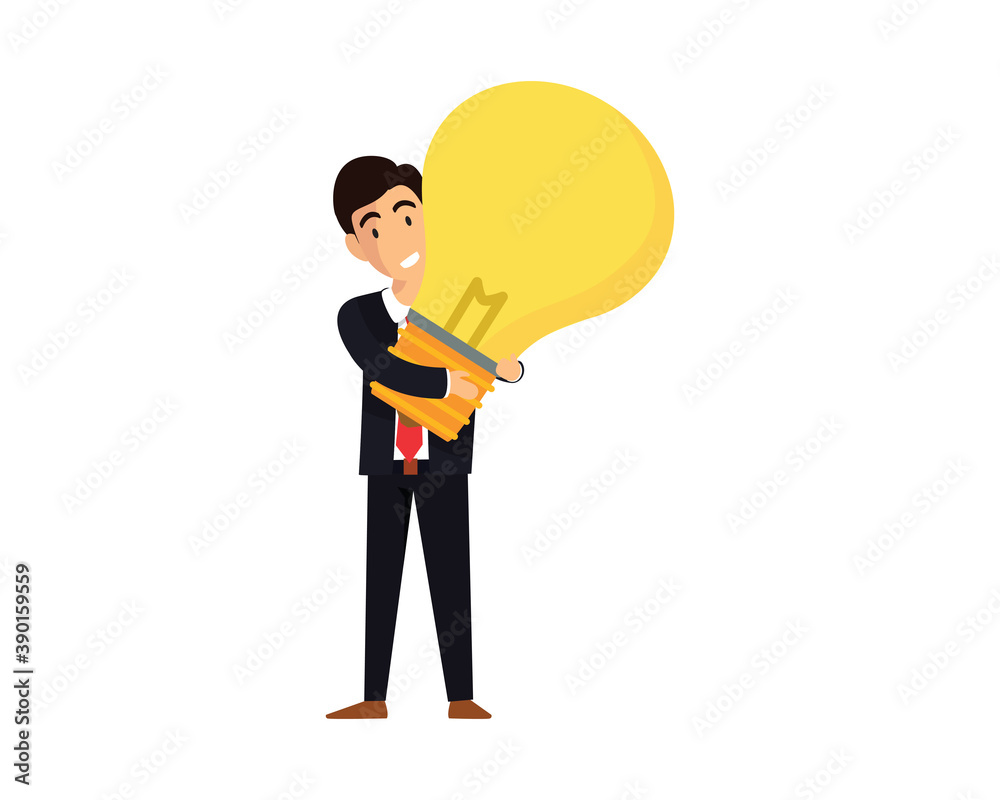 Businessman Lifting Lightbulb as Creative Idea Symbol Illustration Businessman Lifting Lightbulb as Creative Idea Symbol Illustration