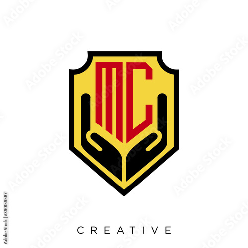 mc shield hand luxury logo design vector icon symbol