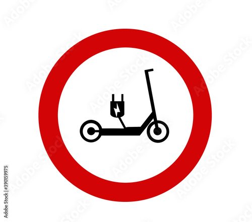 No electric scooter in this area area, prohibition sign.