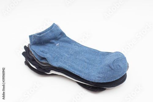 Pack of a classic sock in different colors on a white background.