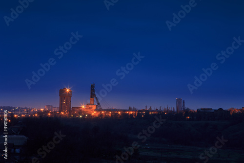 Night view of the mine on coal or ore extraction