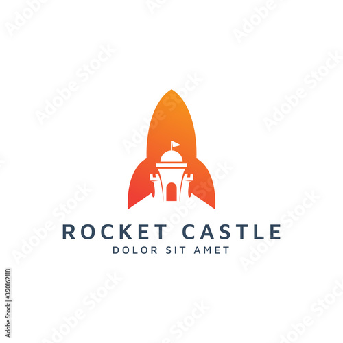 rocket and castle negative space logo design