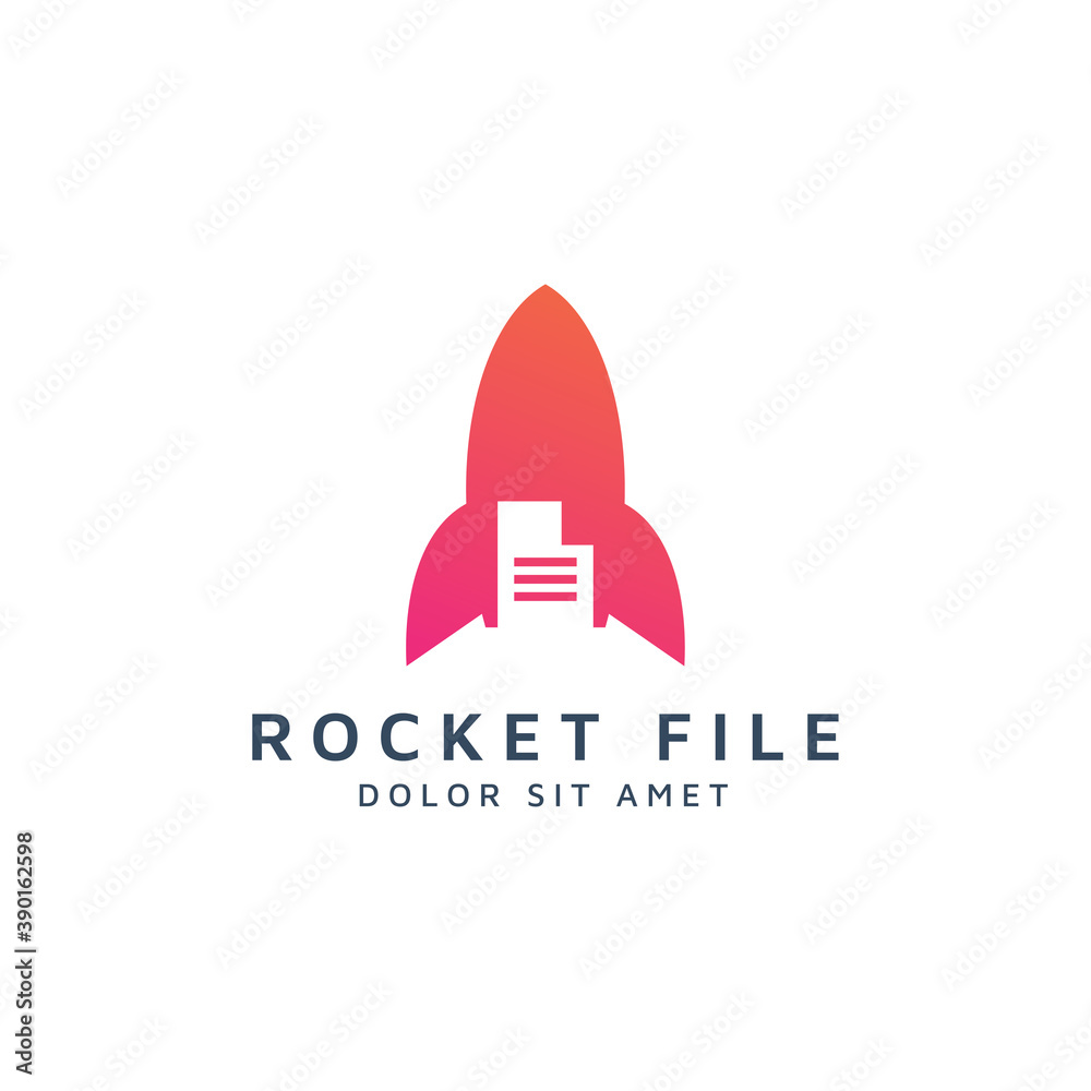 rocket and document negative space logo design
