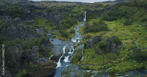 Highland of Iceland. Gjain beautiful waterfall in Pjorsardalur Canyon valley photo