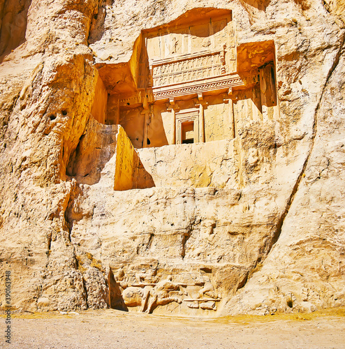 Ancient carvings in Naqsh-e Rustam archaeological site, Iran photo