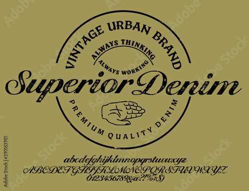Vector illustration on a theme of American jeans, denim and raw. Vintage design.