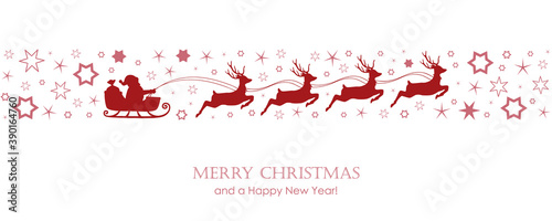 Fotografie, Obraz christmas card with santa sled and deer on star border vector illustration EPS10