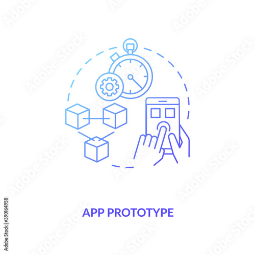 App prototype concept icon. UI and UX design steps. Demo version of whole project. Application production stage idea thin line illustration. Vector isolated outline RGB color drawing