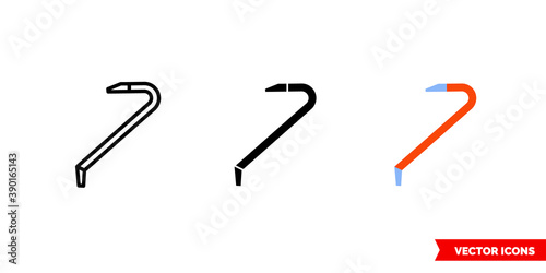 Crowbar icon of 3 types color, black and white, outline. Isolated vector sign symbol.