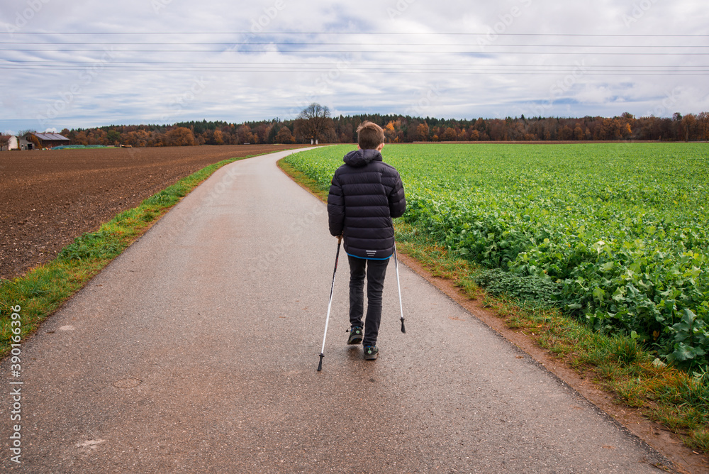Obraz premium Teenager doing nordic walking