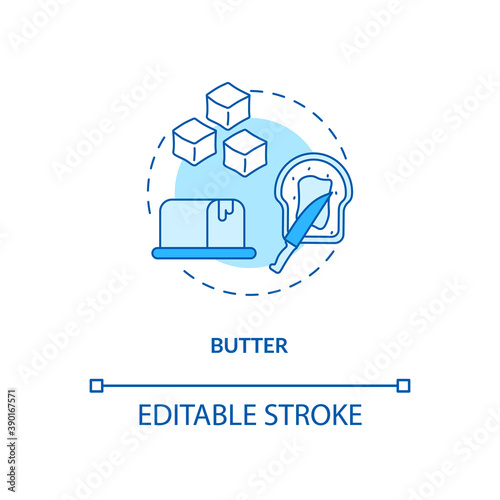 Butter turquoise concept icon. Fatty, milky product. Spread on toast. Grocery food. Dairy industry idea thin line illustration. Vector isolated outline RGB color drawing. Editable stroke