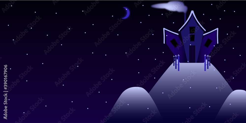 Fototapeta premium Purple snow background with little house
