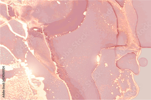 Pink and gold marble texture background. Alcohol ink oriental technique. Abstract vector art. Contemporaryflow paint with glitter. Template for banner, poster.