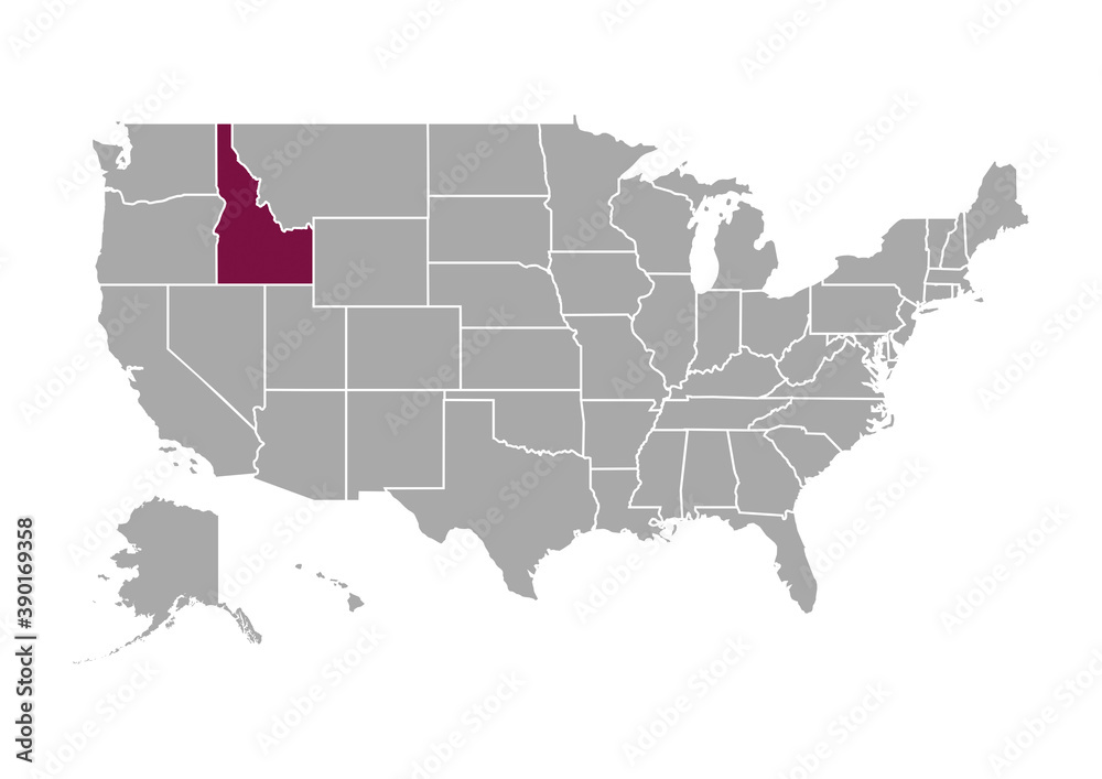 Obraz premium Map of Idaho state and position in the United States