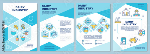 Dairy industry brochure template. Farming. Milk production. Flyer, booklet, leaflet print, cover design with linear icons. Vector layouts for magazines, annual reports, advertising posters