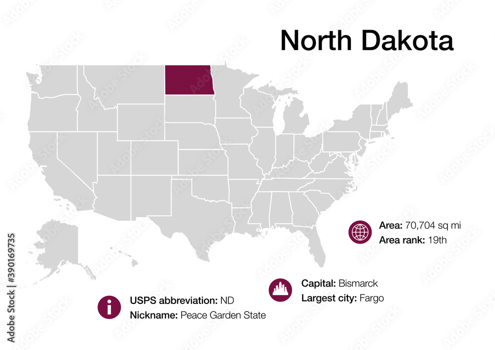 Map of North Dakota state with political demographic information and ...