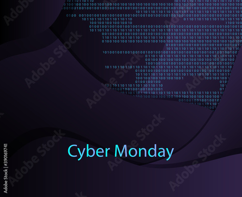 Cover for sale on cyber Monday. Glowing neon blue binary calculus on an abstract dark background. Vector illustration of EPS 10. Great for posters, postcards, and other graphics