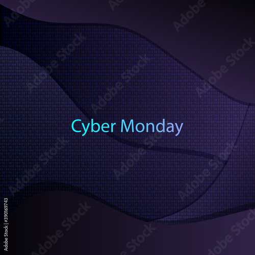 Cover for sale on cyber Monday. Glowing neon blue binary calculus on an abstract dark background. Vector illustration of EPS 10. Great for posters, postcards, and other graphics