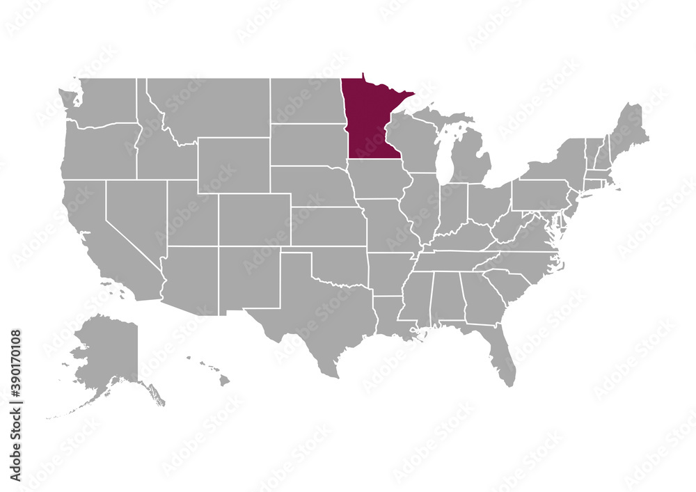 Map of Minnesota state and position in the United States