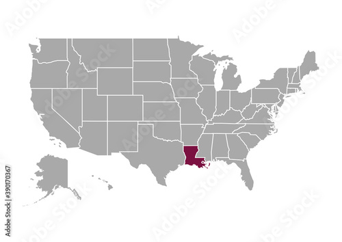 Map of Louisiana state and position in the United States