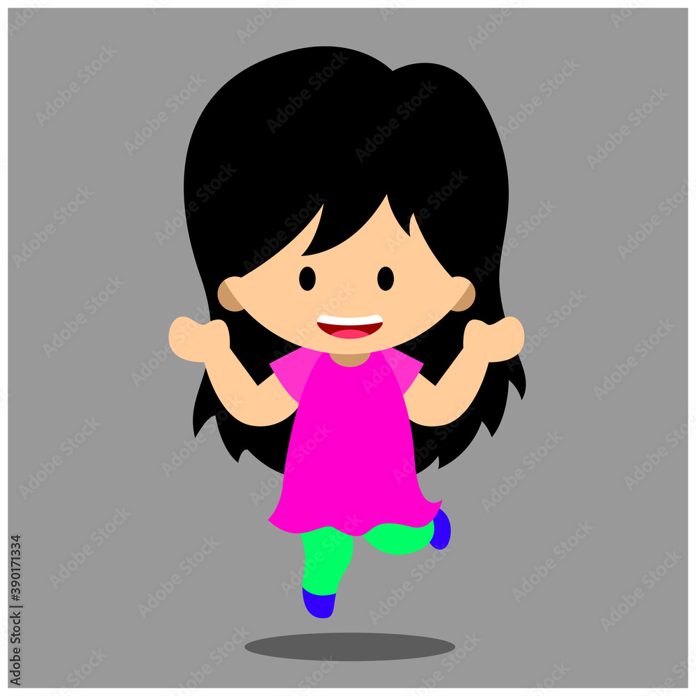 girl Cartoon dancing, jumping, happy, cheerful. Daily fun activities. funny character illustration girl Cartoon dancing, jumping, happy, cheerful. Daily fun activities. funny character illustration