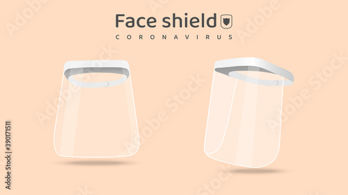 Medical face mask or shield. Transparent plastic glasses. Coronavirus quarantine concept. Protective measures for flu. Virus outbreak prevention and pollution protection.