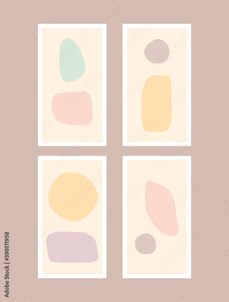 Set of cute templates for social media stories. Backgrounds with different shapes painted with a watercolor brush. Pastel vector illustration.