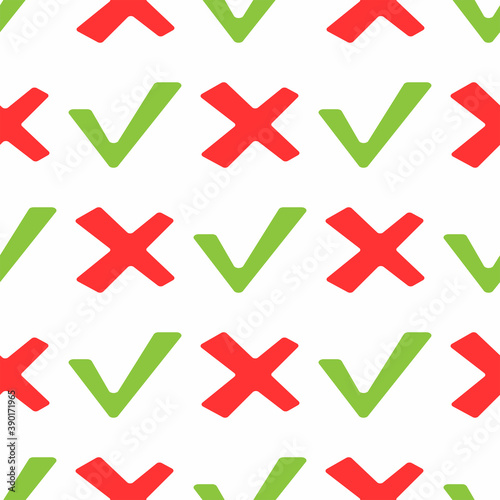 Simple seamless pattern with check marks and crosses. Vector illustration.