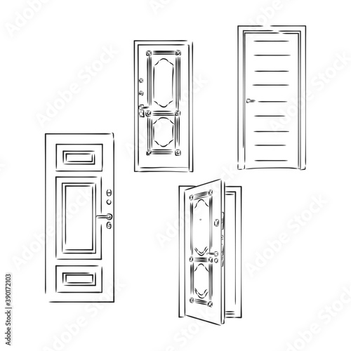 doors collection of isolated illustration in simple black lines,door, vector sketch illustration