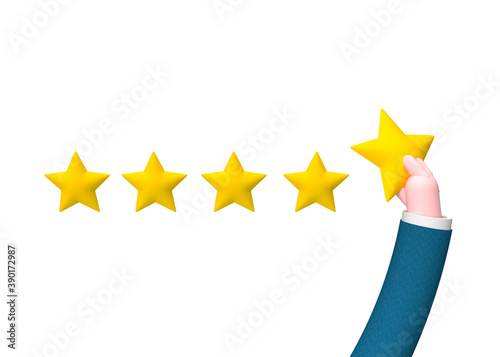 Illustration d'un bras mettant un avis favorable. Cinq sur cinq. Validation d'un commentaire, noter un commentaire, positif, négatif, évaluation d'un avis.